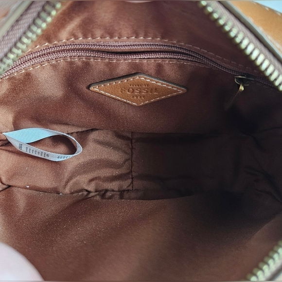 FOSSIL BRYCE CROSSBODY/CLUTCH WOVEN DESIGN BROWN CREAM RUST - Picture 9 of 10